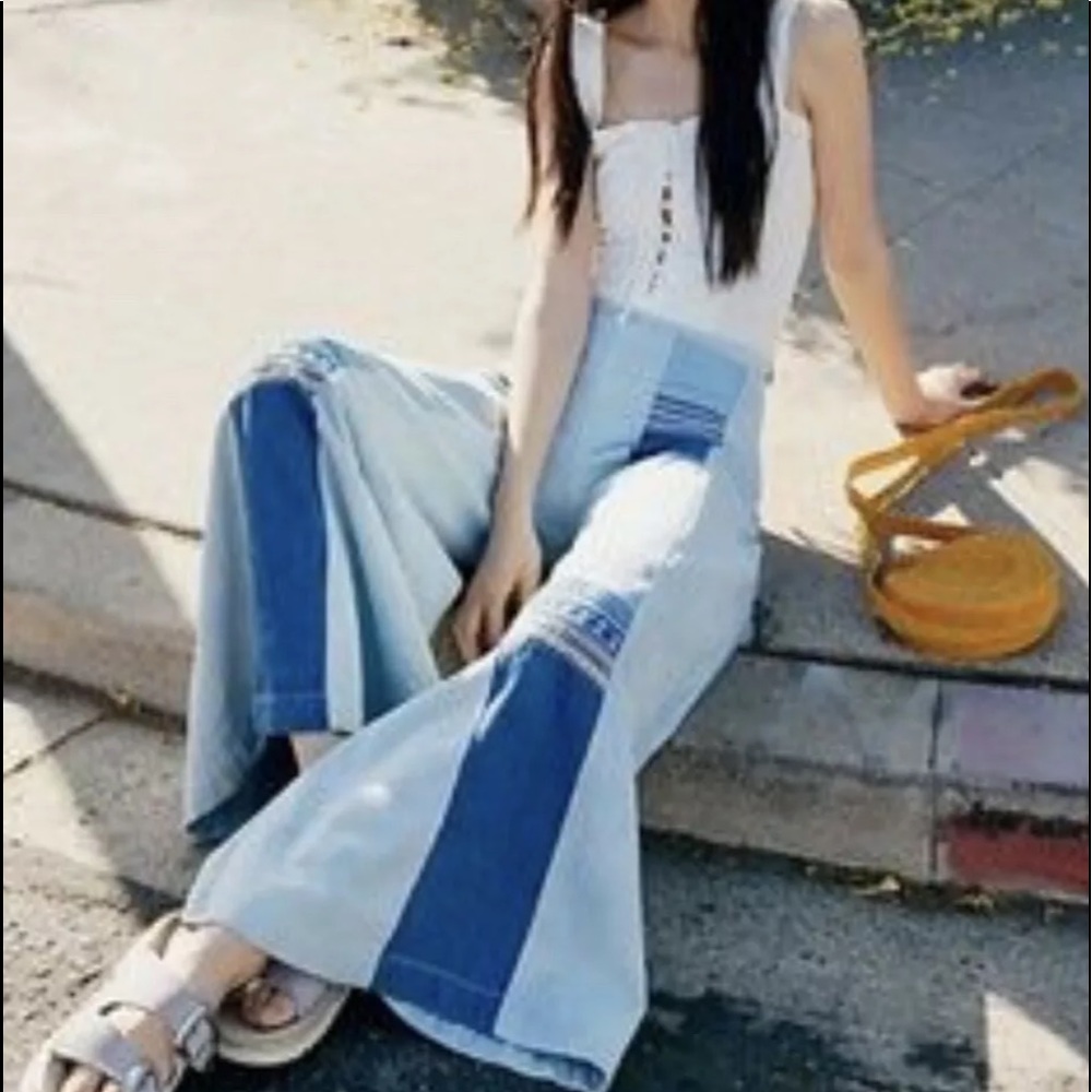 Free People Jeans Wide Leg Embroidered Side Zip - Picture 5 of 8